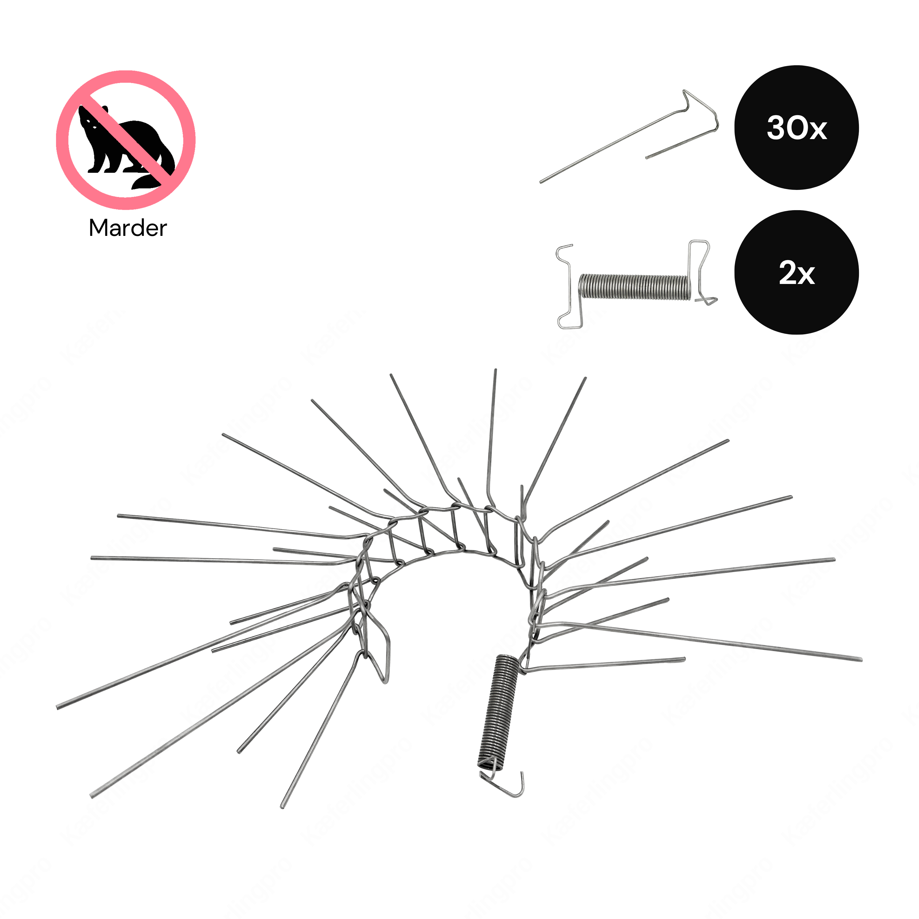 Repelente de martas para bajantes y árboles de acero inoxidable (V2A) - 1 juego (30 elementos + 2 resortes)