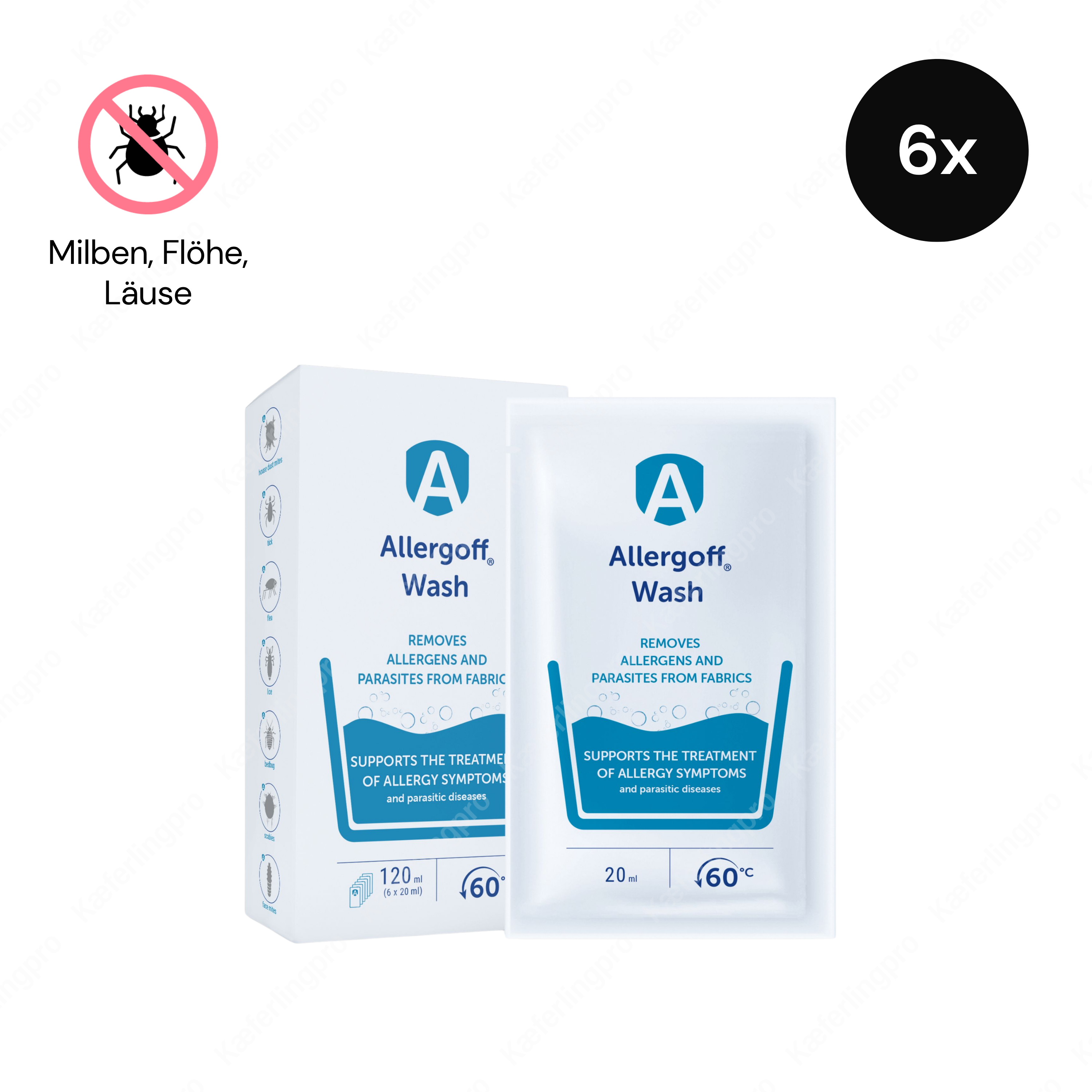Allergoff Wash – 1 Packung (6x 20 ml Beutel) – Anti-Milbenwaschmittel gegen Allergene & Parasiten
