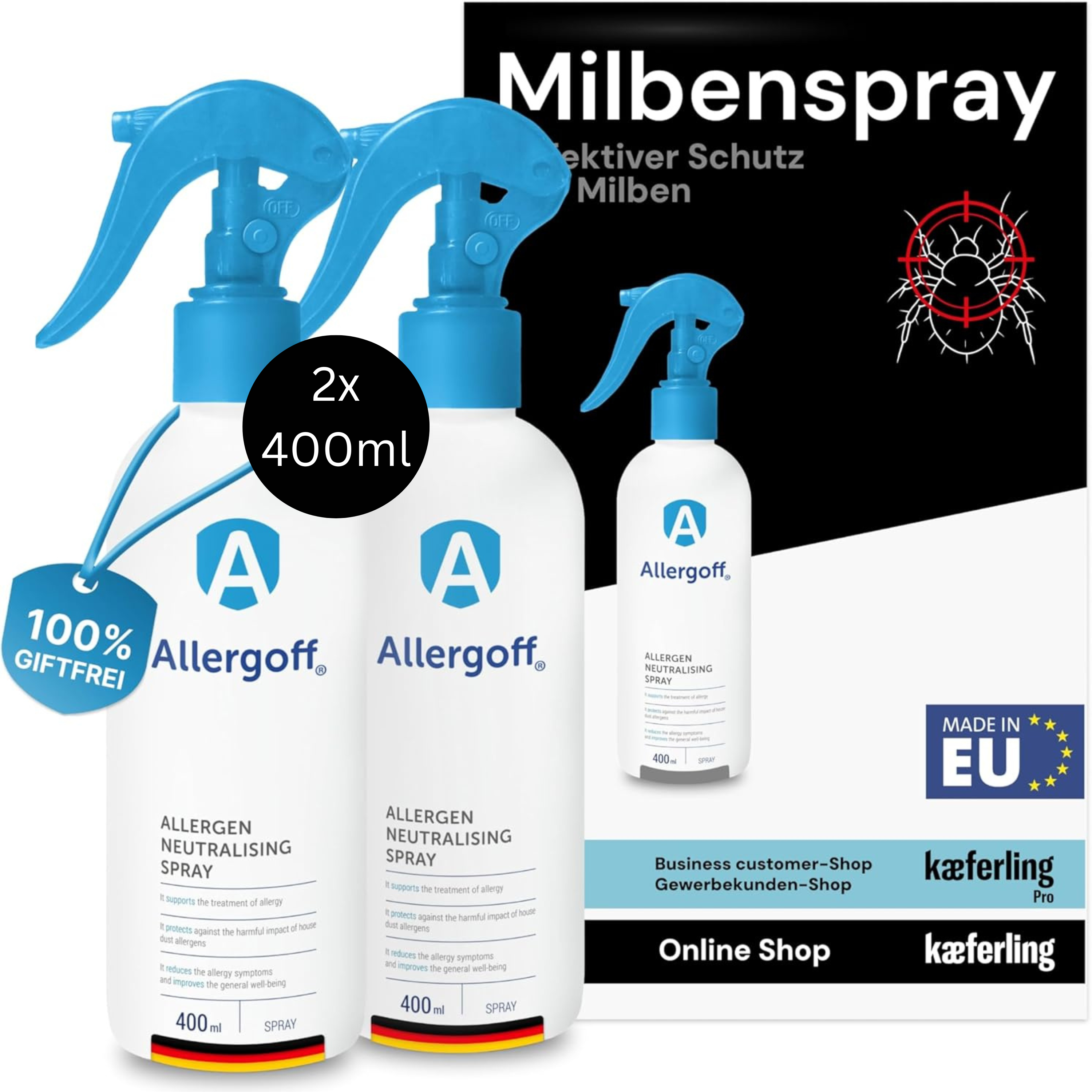 Spray antiácaros Allergoff: protección contra alérgenos y ácaros para colchones y tapicería (400 ml)