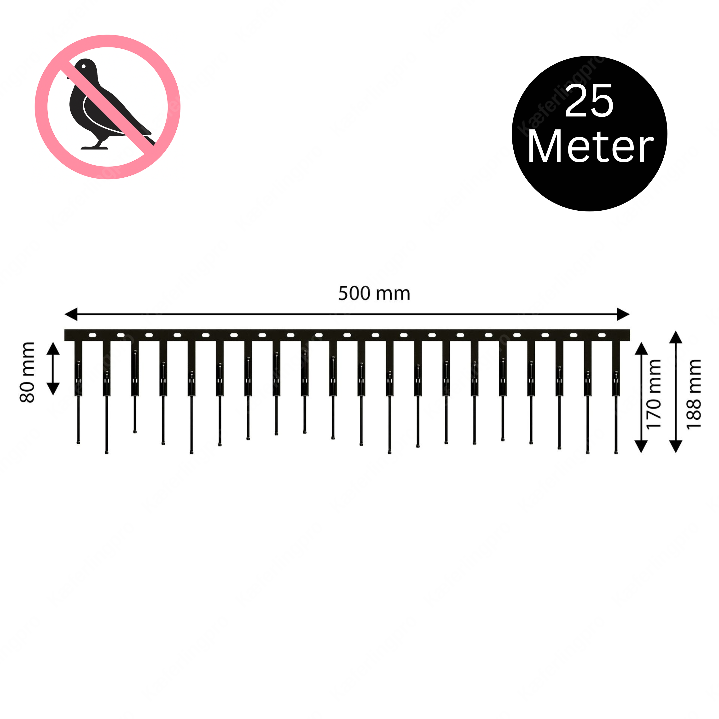 Schwarze PV-Spikes aus Edelstahl in 170 mm und 188 mm Höhe – robuste Taubenabwehr-Spikes zur professionellen Vogelabwehr. Effektiver Schutz gegen Tauben, Möwen und andere Vögel auf Dachrinnen, Fensterbänken, Balkonen und Fassaden. Rostfrei, langlebig, witterungsbeständig und einfach zu montieren für private und gewerbliche Gebäude