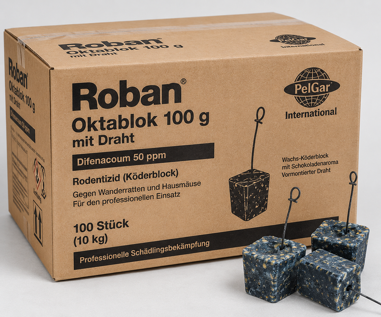 Roban Oktablok 10 kg Karton – 100 Köderblöcke à 100 g mit Draht von PelGar