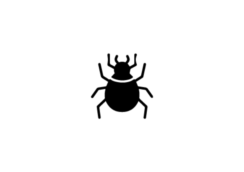 Die schwarze Insekten-Silhouette steht als universelles Symbol für Schädlinge wie Käfer, Milben oder Bettwanzen. Sie eignet sich für den Einsatz in Anleitungen, Infografiken und Produktdarstellungen im Bereich Schädlingsbekämpfung. Das Icon vermittelt auf einen Blick den Bezug zu Insektenbefall und unterstützt die schnelle Erkennung von Themen wie Monitoring, Prävention und Bekämpfungsmaßnahmen.