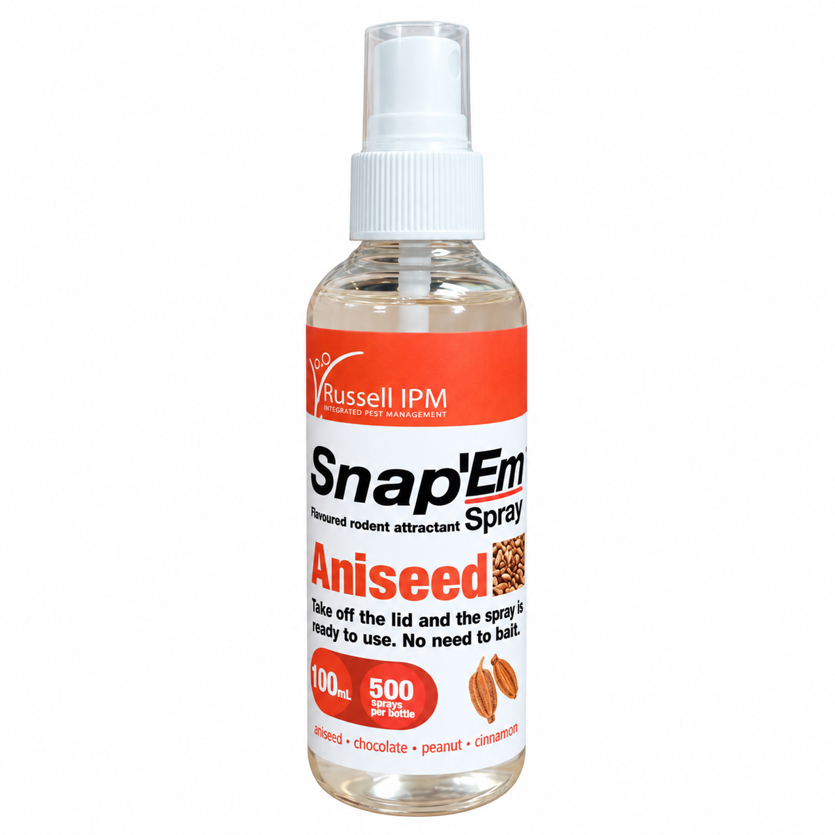 Snap’Em Anis 100 ml Lockstoffspray für Ratten und Mäuse von Russell IPM mit bis zu 500 Sprühstößen für Köderstationen und Nagerfallen.