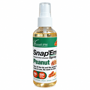 Snap’Em Peanut Erdnuss 100 ml Lockstoffspray für Ratten und Mäuse von Russell IPM für Köderstationen, Mäusefallen und Rattenfallen.