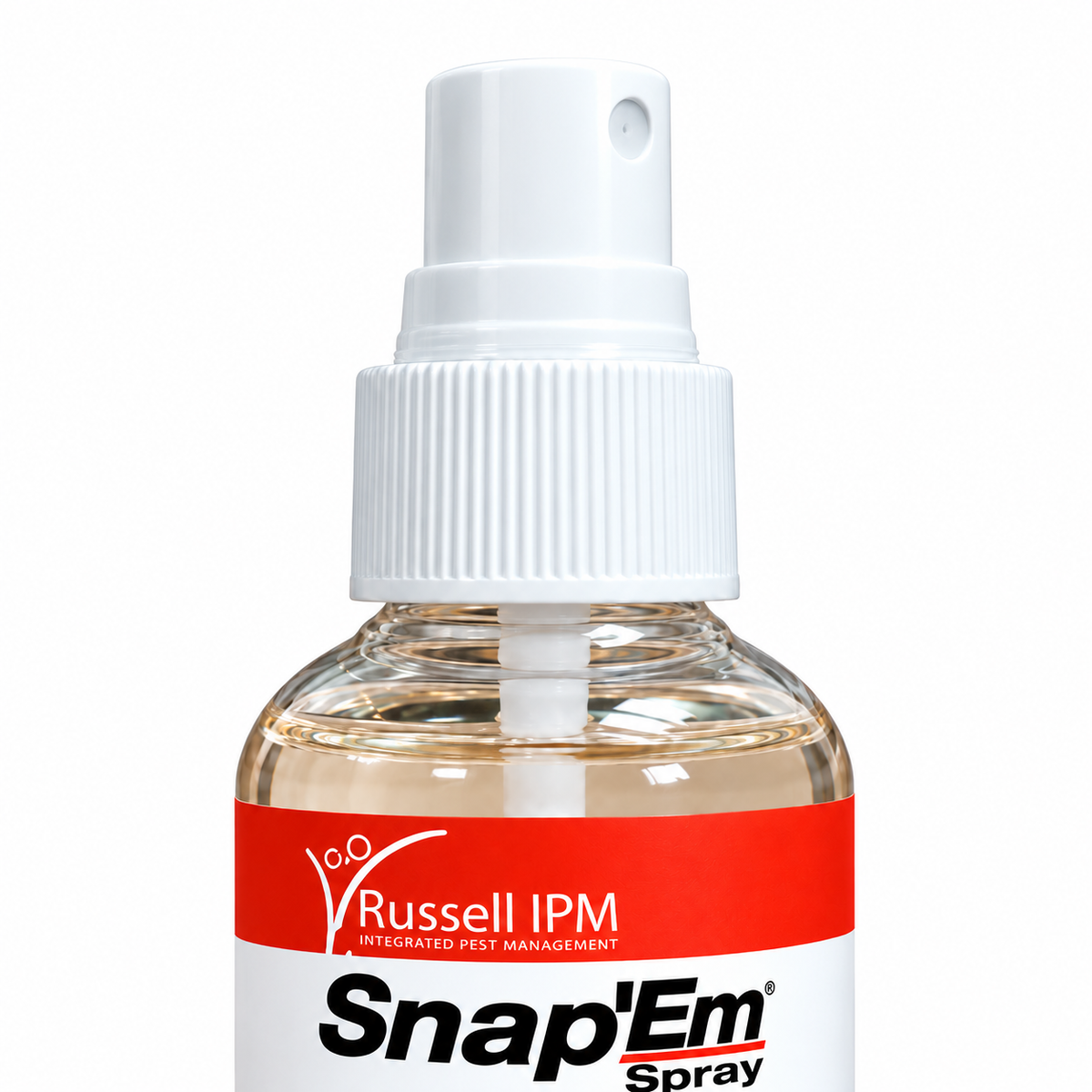 Detailaufnahme des Sprühkopfs einer Snap’Em 100-ml-Sprühflasche von Russell IPM für die gezielte Anwendung von Lockstoff bei Ratten und Mäusen.