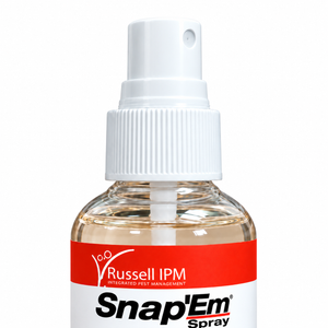 Detailaufnahme des Sprühkopfs einer Snap’Em 100-ml-Sprühflasche von Russell IPM für die gezielte Anwendung von Lockstoff bei Ratten und Mäusen.