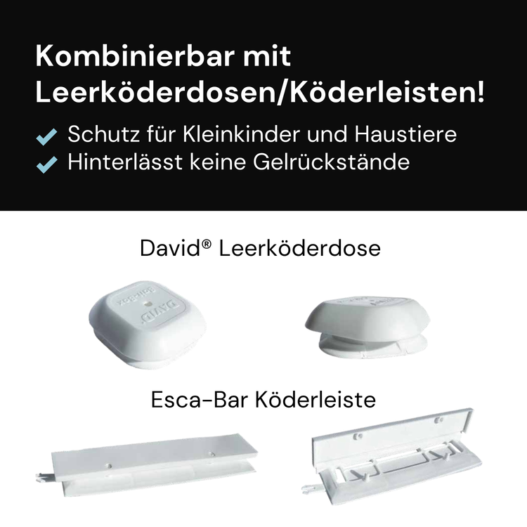 Leerköderdose und Köderleiste für Gelköder in der Schädlingsbekämpfung, kindersicher und ohne Gelrückstände