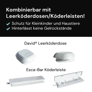 Leerköderdose und Köderleiste für Gelköder in der Schädlingsbekämpfung gegen Papierfischchen, kindersicher und ohne Gelrückstände